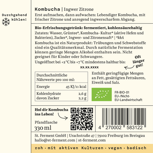 Bio-Kombucha Ingwer Zitrone